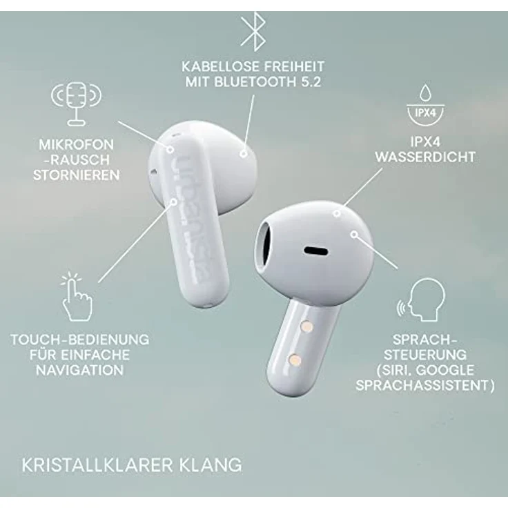 Urbanista Copenhagen True Wireless In Ear Kopfhörer Bluetooth 5.2, Touch-Bedienung Earbuds & Noise Cancelling Mikrofon, 32 Std. Spielzeit, USB C Ladecase, IPX4 Wasserabweisend, Reinweiß – Bild 3