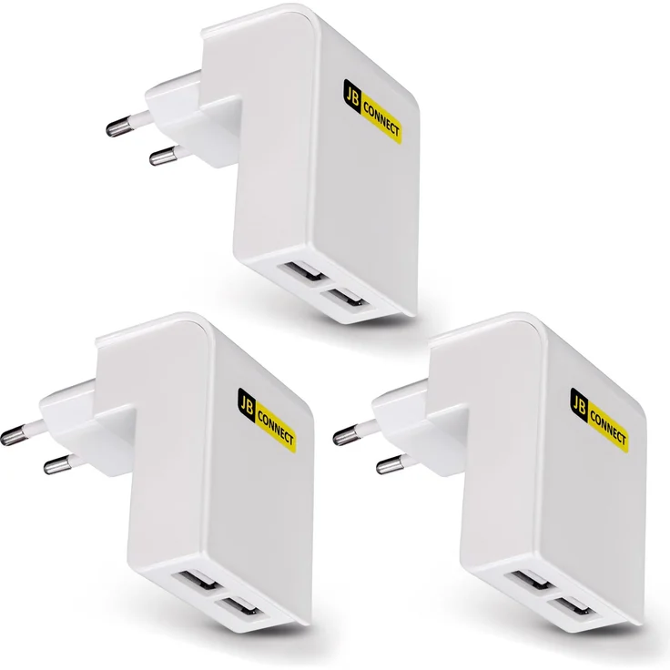 Eaxus USB-Netzteil 3er-Set, 2-Port Ladegerät 2,1 A (10,5 W) für Smartphone & Tablet, Universal Steckdosen-Ladeadapter, weiß