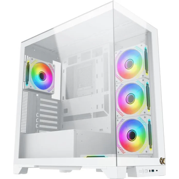 XIGMATEK Endorphin Ultra Arctic (EN41334), Mid-Tower PC-Gehäuse für ATX/Micro-ATX/Mini-ITX, weiß, 5 x 120 mm A-RGB-Lüfter, USB Typ-C, gehärtetes Glas