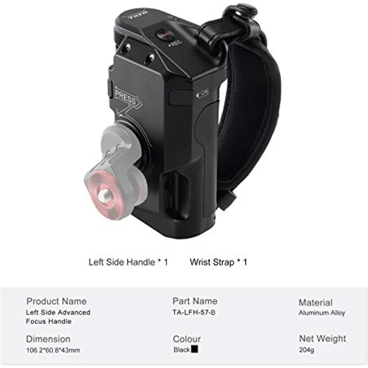 Tilta TA-LFH-57-B Left Side Advanced Focus Handle für Sony A7 A7R A7S III BMPCC 4K/6K GH5s R5/R6 Tiltaing Cage (F570) - Schwarz – Bild 4