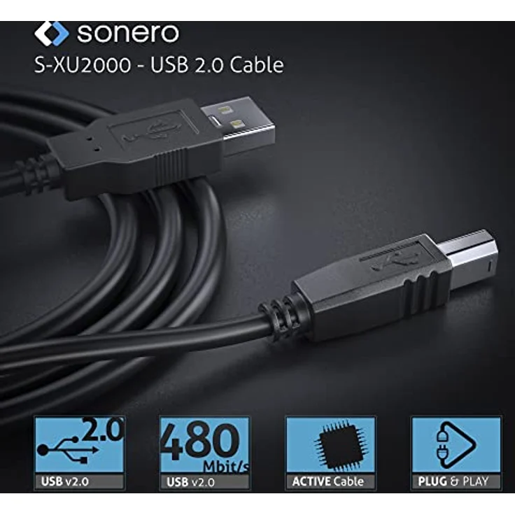 Sonero® USB 2.0 Kabel, Verbindungskabel, Druckerkabel, A-Stecker auf B-Stecker, 480 Mbit/s, schwarz, 1,00m – Bild 4