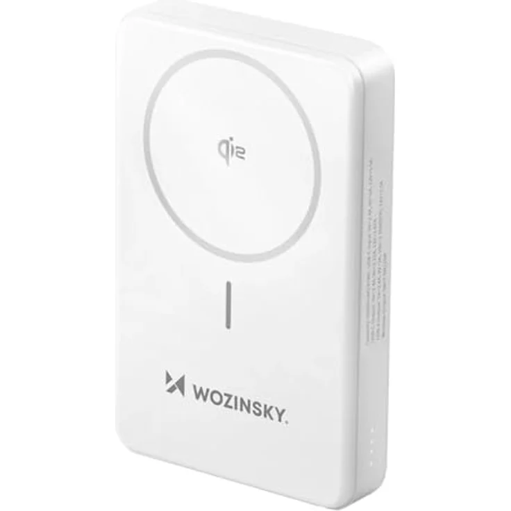 Wozinsky WLWP-10KA0Y3S Powerbank 10000 mAh, 22,5W PD, Qi2, mit Ständer, 1x USB-A, 1x USB-C, weiß – Bild 1