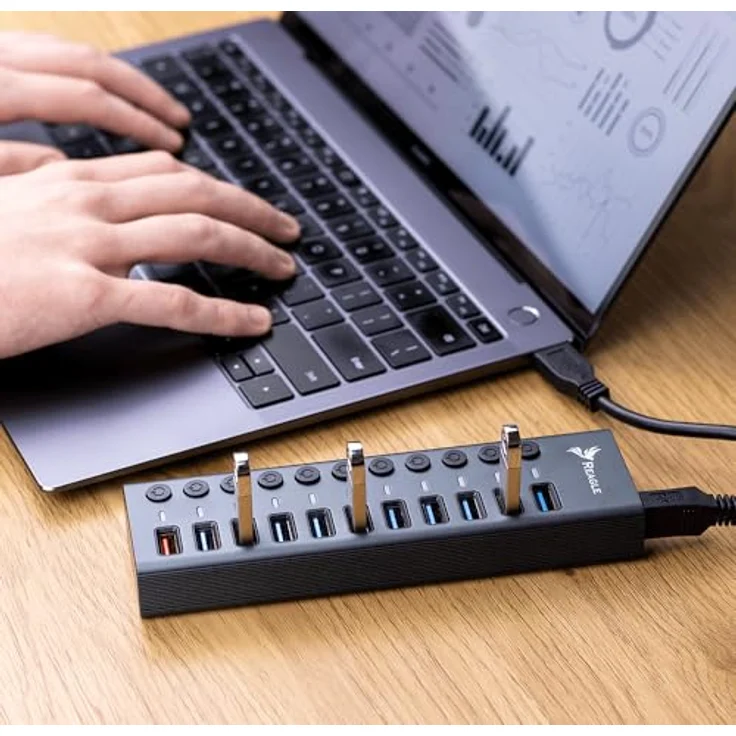 Reagle Aktiver USB 3.2 Gen 1 Hub mit 11 Ports, 5 Gbps Datenübertragung, 36W Netzteil, Aluminiumgehäuse – Bild 2