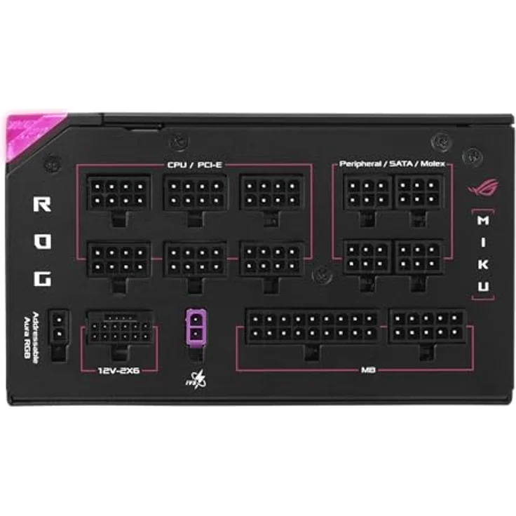 ASUS ROG Thor 1200W Platinum III Hatsune Miku Edition ARGB Gaming Netzteil, ATX 3.1 kompatibel, 80Plus Platinum, GaN-MOSFET, GPU-First-Spannungsmessung, magnetisches OLED-Display, Blau, Grün, Pink – Bild 4