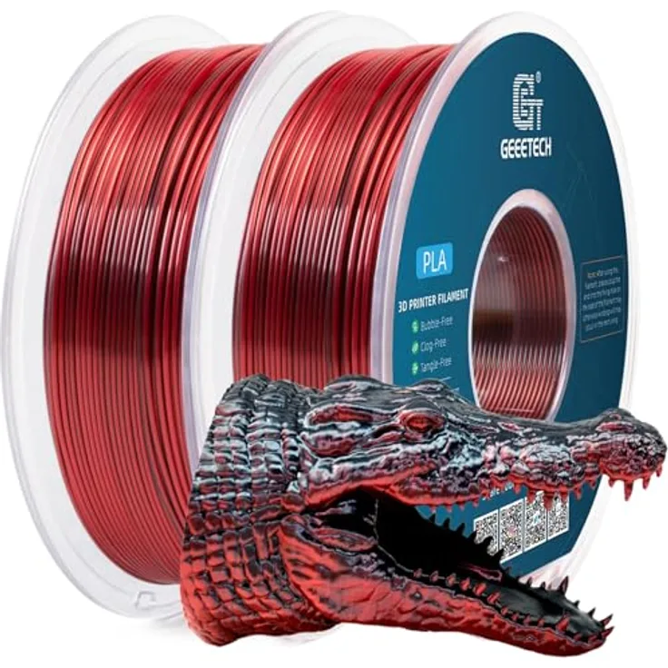 GEEETECH Silk PLA Filament, Dual Color Filament 1,75mm, 2KG für 3D Drucker, Schwarz & Rot, hohe Präzision und perfekter Seideneffekt