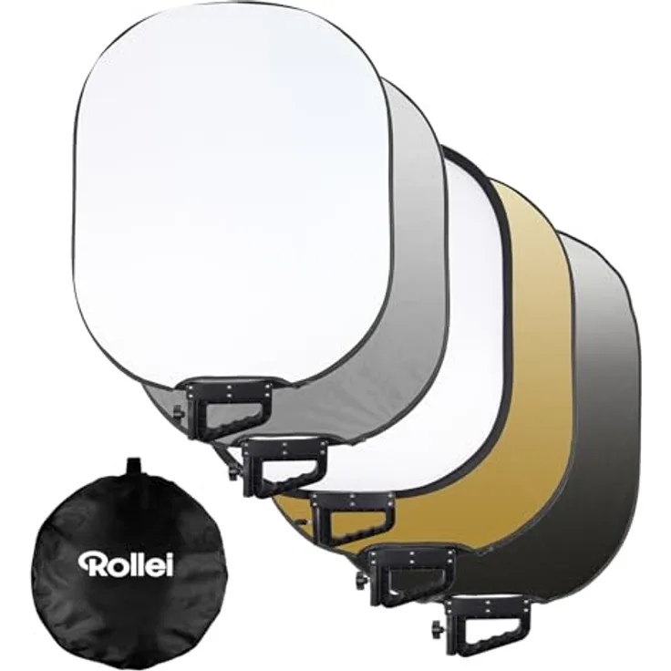 Rollei 5in1 Faltreflektor Comfort Pro, 72x90 cm, Aluminium mit Haltegriff für Lichtkontrolle