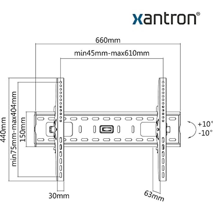 Xantron® STRONGLINE-42N TV Wandhalterung neigbar für 37-75 Zoll, VESA 100x100 bis 600x400, max. 75kg, minimaler Wandabstand 6.3cm, inkl. Montagematerial – Bild 4