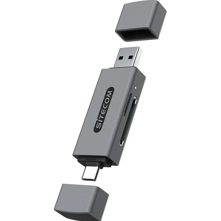 Sitecom MD-1011, USB-A+USB-C Speicherkartenlesegerät in Grau mit hoher Übertragungsgeschwindigkeit