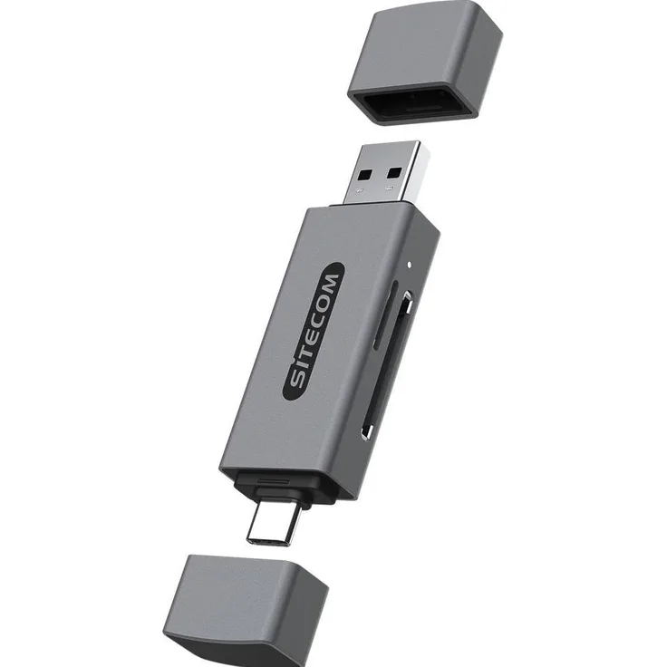 Sitecom MD-1011, USB-A+USB-C Speicherkartenlesegerät in Grau mit hoher Übertragungsgeschwindigkeit