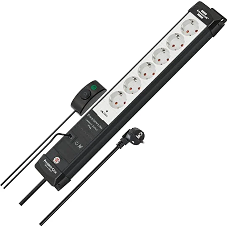 Brennenstuhl Premium-Line Comfort Switch Plus Steckdosenleiste 6-Fach (3m Kabel, zusätzlicher Hand-/Fußschalter, Steckdosenleiste Wandmontage, Made in Germany) schwarz/grau – Bild 1