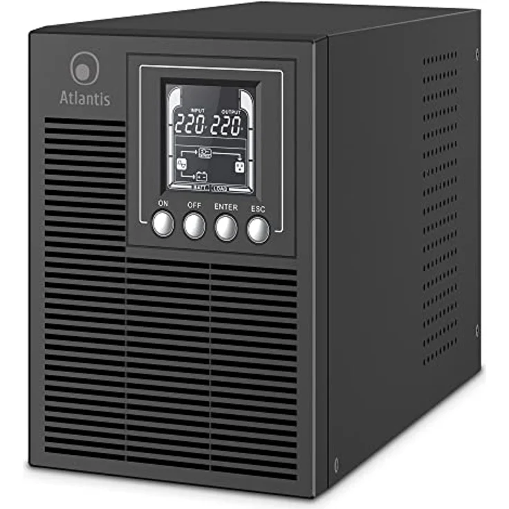 Atlantis A03-OP1002 USV OnLine USV-Server Doppelwandler Reine Sinuswelle 1000VA 900W, Tower, LCD-Display, USB, RS-232 seriell, 4 IEC-Ausgänge, EPO-Port, SNMP-Steckplatz, 2x12V-9Ah – Bild 1