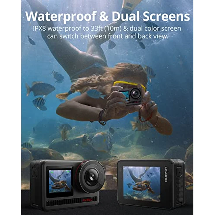 AKASO Action Cam 4K60FPS 48MP WiFi Unterwasserkamera mit SuperSmooth Stabilisierung, Touchscreen, 150° Weitwinkel, 60M Wasserdicht Kamera mit 8X Zoom, 16x Slo-mo, 2x1550mAh Akkus- Brave 8 – Bild 3