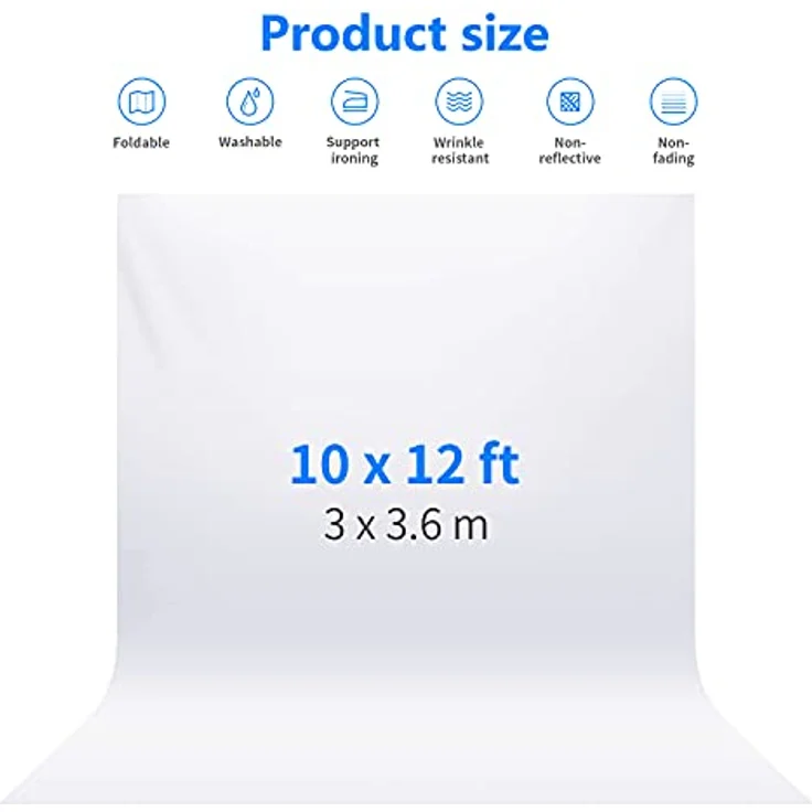 Neewer 10 x 12 ft/3 x 3.6 m Foto Studio 100% Chiffon Pure zusammenklappbar Hintergrund für Fotografie, Video und TV (weiß) – Bild 3
