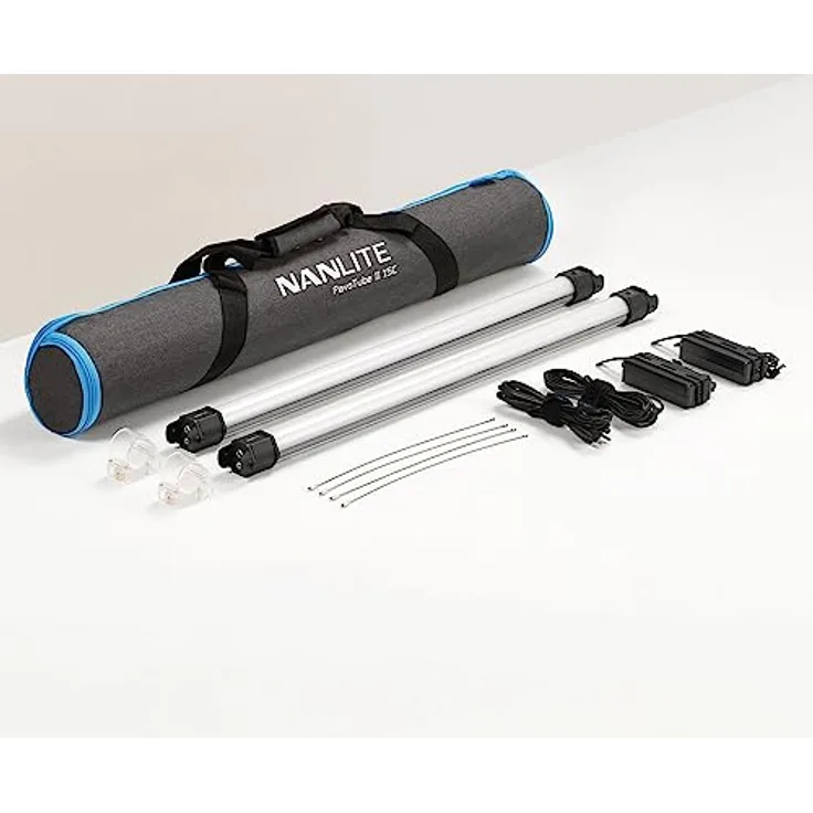 NANLITE PavoTube II 15C 2 Zoll LED-Röhrenleuchten mit Wechselstrom-Ladegeräten, Halterungen und Etui, 2 x PT15C2KIT