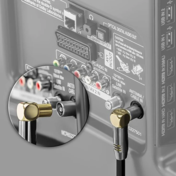 deleyCON 1,5m TV Antennenkabel PREMIUM HDTV Full HD - 2x gewinkelt - Koaxialkabel - TV-Stecker (90° Grad) zu TV-Buchse (90° Grad) - Schwarz - METALL – Bild 8