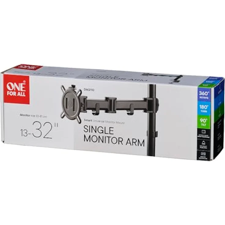 One For All Universal-Einzelmonitorarm (DM2110) Schwarz, Monitorarm für 13-32 Zoll Monitore, Tragkraft bis zu 8 kg, Kabelmanagement & zwei Montagelösungen – Bild 5