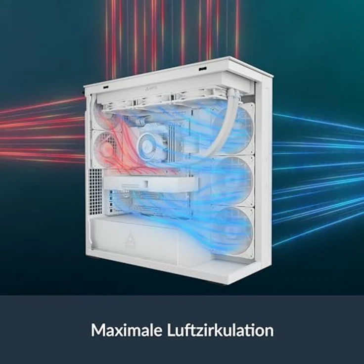 Arctic Cooling ACPCC00014A, PC-Gehäuse Midi Tower in Weiss, unterstützt ATX-Mainboards, 5 Lüfterplätze, vorinstalliertes Netzteil, Sichtfenster – Bild 3