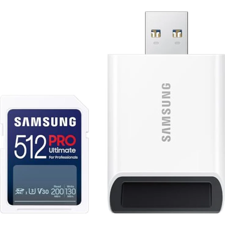 Samsung PRO Ultimate SD-Karte, 512 GB, UHS-I U3, Full HD & 4K UHD, 200 MB/s Lesen, 130 MB/s Schreiben, Speicherkarte für Smartphone, Drohne oder Action-Cam, Inkl. USB-Kartenleser, MB-SY512SB/WW – Bild 1