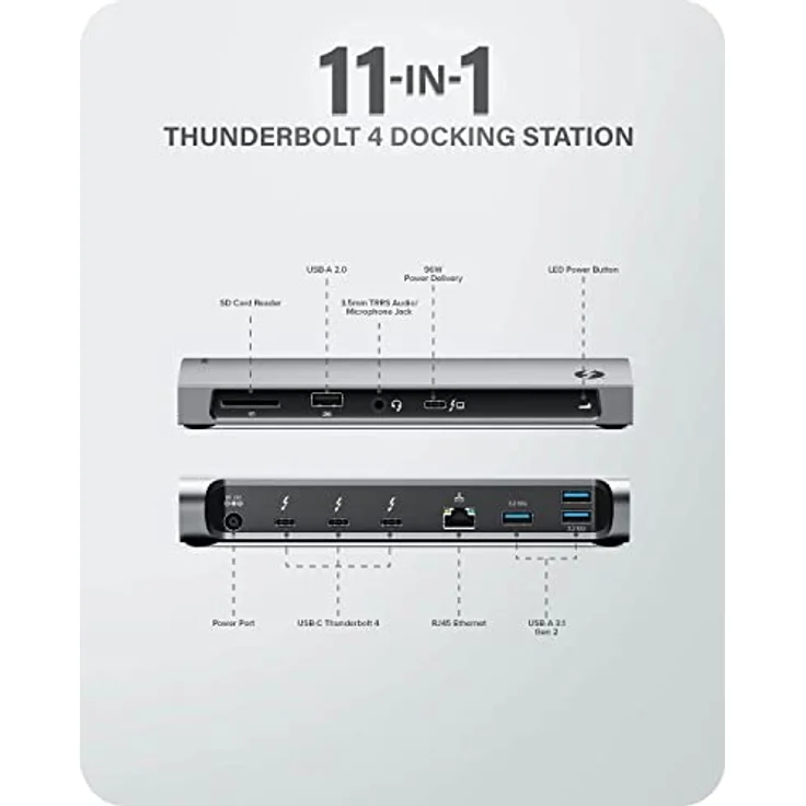ALOGIC Thunderbolt 4 Blaze 11-in-1-Dockingstation, 3xUSB-C 4.0, 3xUSB-A 3.1 Gen 2, 1xUSB-A 2.0, 96W PD, 4K@60Hz, Audiobuchse, Ethernet, SD-Kartenleser, Windows, Mac & Chromebook kompatibel. – Bild 2