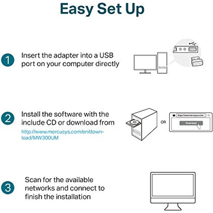 MERCUSYS MW300UM WLAN Adapter, WiFi Stick bis zu 300MBit-s, 2,4GHz, Mini Größe, geeignet für Windows 10-8-7-XP, WPA und WPA2-Verschlüsselungs-Standard – Bild 4
