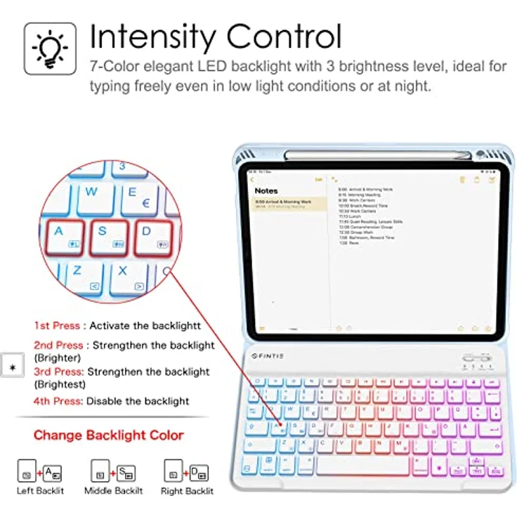 Fintie Tastatur Hülle für iPad Air 11 Zoll 2024, iPad Air 5/4 Hülle mit Tastatur 2022/2020 10.9" - Magnetisch Abnehmbarer Keyboard mit DIY Hintergrundbeleuchtung, Deutsches QWERTZ Layout, Himmelblau – Bild 4