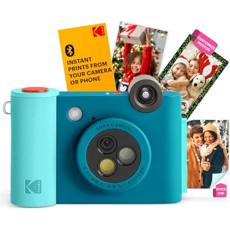 KODAK Smile+ 2-in-1 Digitale Sofortbildkamera & kabelloser Bluetooth-Fotodrucker - 10MP, Spezialeffekt-Drehobjektiv, Zink 2x3” Klebefotos, Drucken über Fun-App von Smart Devices - Blau