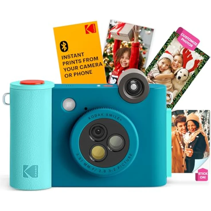 KODAK Smile+ 2-in-1 Digitale Sofortbildkamera & kabelloser Bluetooth-Fotodrucker - 10MP, Spezialeffekt-Drehobjektiv, Zink 2x3” Klebefotos, Drucken über Fun-App von Smart Devices - Blau – Bild 1