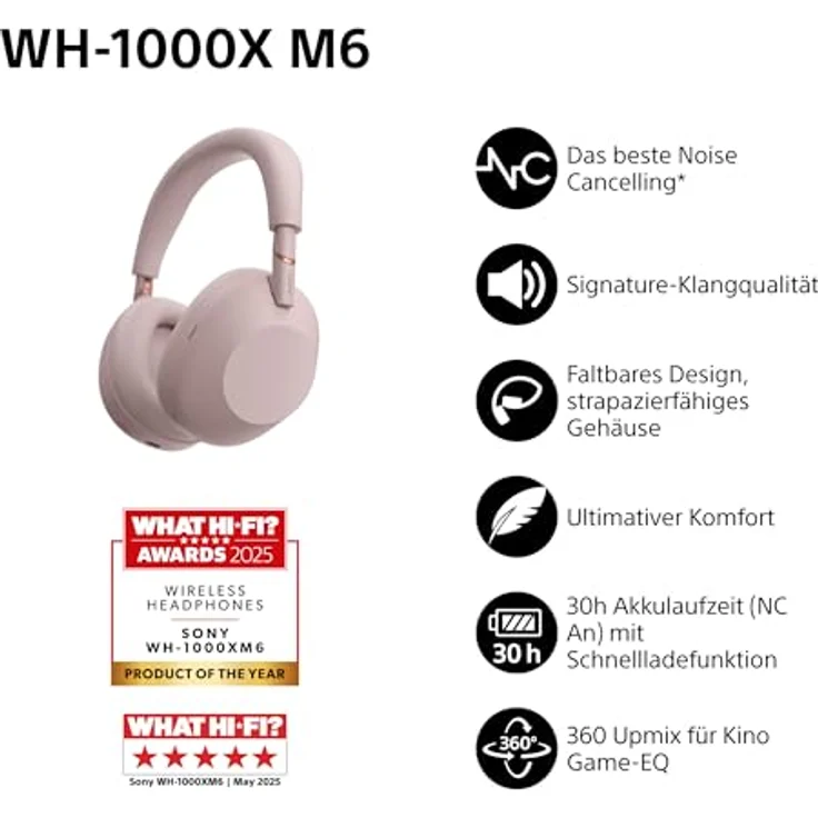 Sony WH-1000XM6P, Over-Ear-Kopfhörer mit Adaptive Noise-Cancelling, Freisprechfunktion, Hi-Res Sound, Multi-Point-Verbindung und Transparenzmodus, schwarz – Bild 3