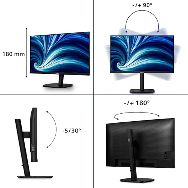 Philips 32B2U3601/00, 80 cm (31,5 Zoll) Quad HD Monitor mit 2560 x 1440 Pixel, 100 Hz, ergonomischer Höhenverstellung, HDMI, USB-C, schwarz – Bild 5