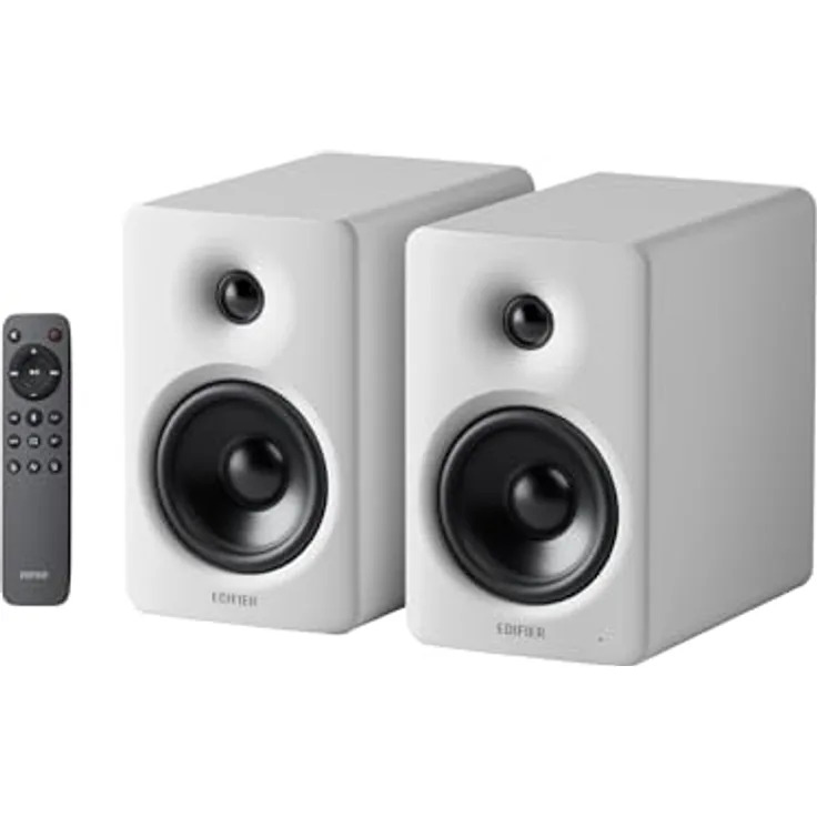 Edifier M90 Regal-Lautsprecher, 100 W RMS Aktivlautsprecher mit Hi-Res-Audio, LDAC, Bluetooth 6.0, HDMI eARC/optischer/USB-C/AUX-Eingang, SUB Out - weiß