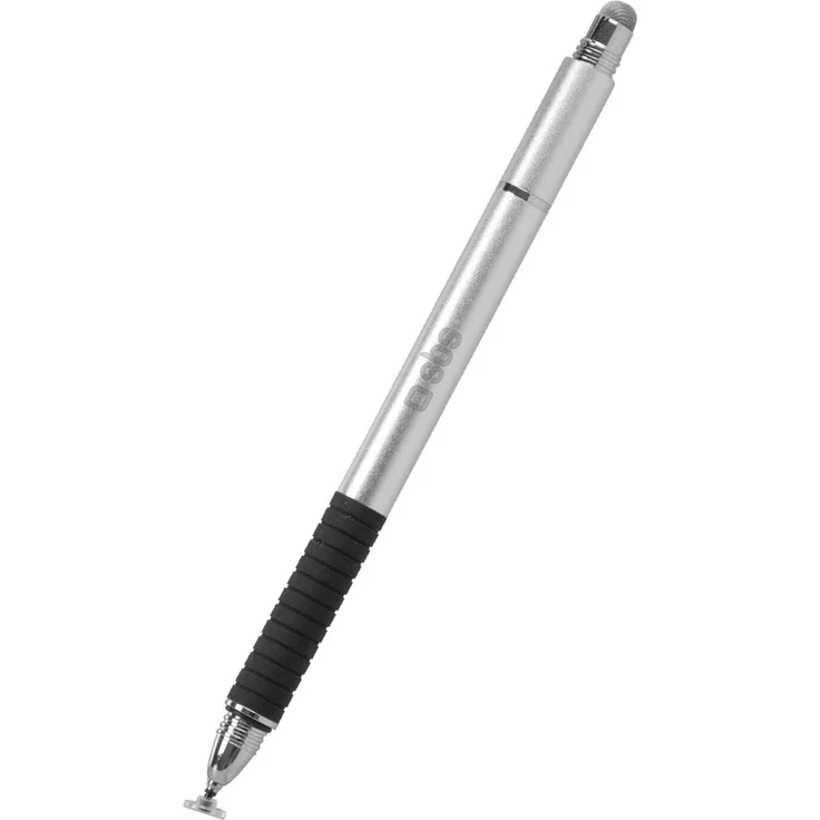 SBS Kapazitiver Stift für Smartphones und Tablets, Grau, mit 2 kapazitiven Spitzen und Tintenspitze aus Aluminium
