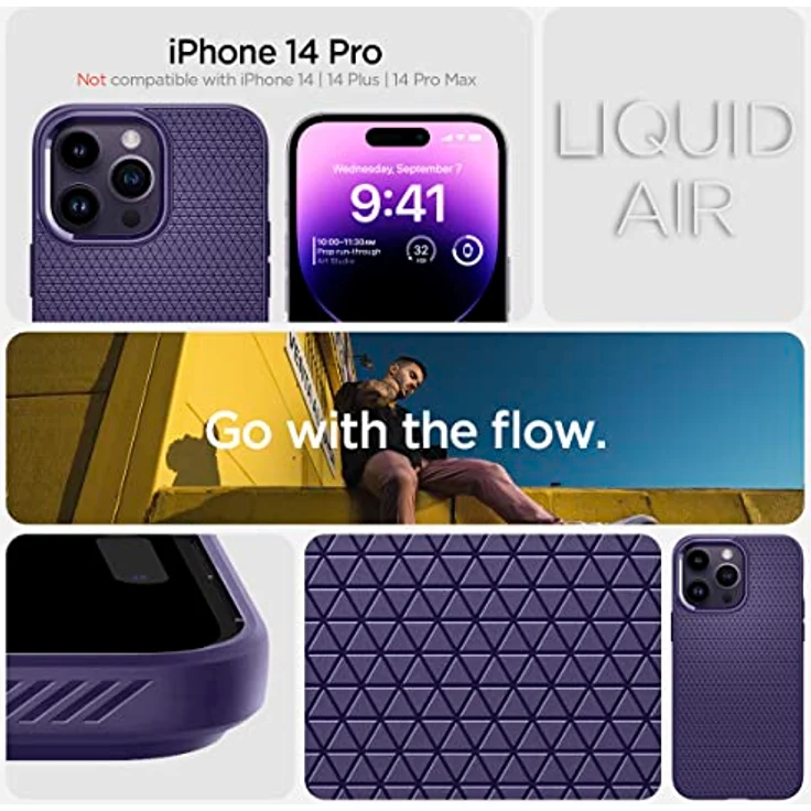 Spigen Liquid Air Hülle Kompatibel mit iPhone 14 Pro -Deep Purple Gemustertes TPU, Air Cushion Technologie, Schutzrand für Kamera – Bild 2