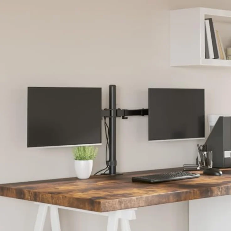 vidaXL Tischhalterung, Verstellbar Monitorhalterung mit C-Klemme für 2 Monitore, VESA 75/100 mm, Schwarz Stahl – Bild 2