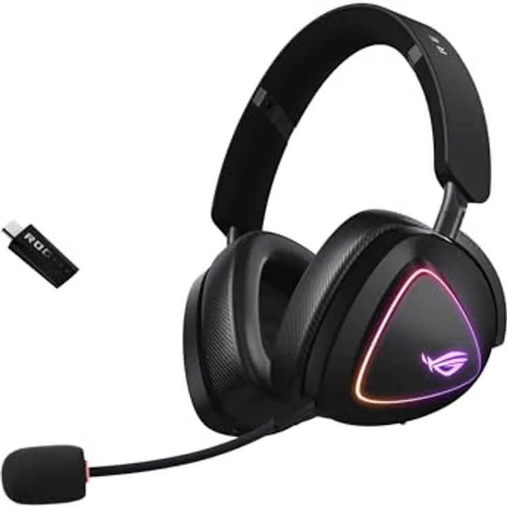 ASUS ROG Delta II kabelloses RGB Gaming Headset (ROG SpeedNova, Bluetooth 2,4 GHz, 10mm Super-Breitband-Boom-Mikrofon, DualFlow Audio, 110h Akkulaufzeit, Aura Sync)