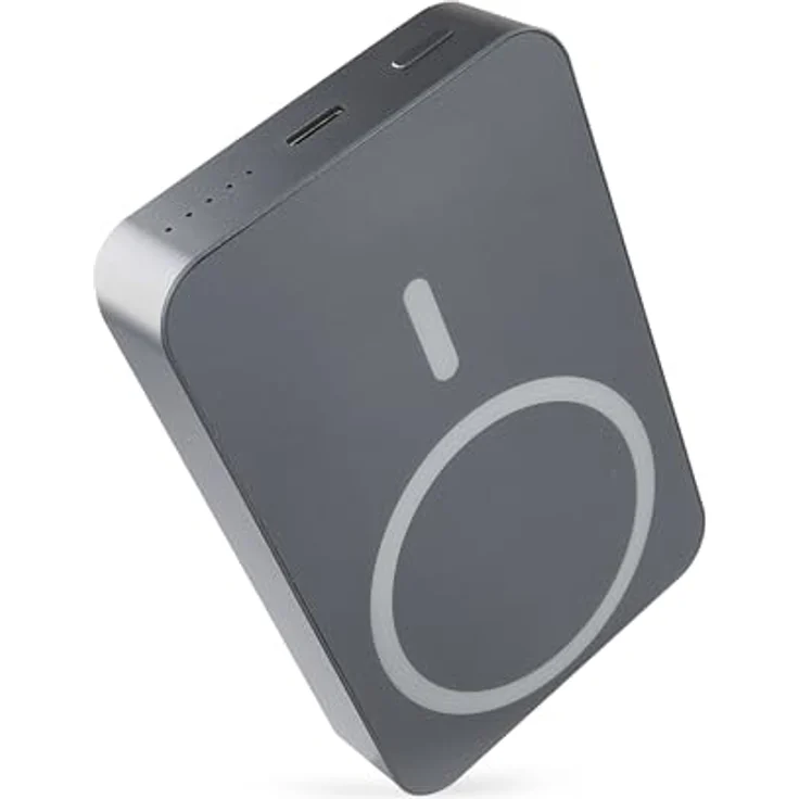 EMOS Powerbank 10.000 mAh WI 1046 mit Magnet - magnetischer externer Akku mit Passthrough und Wireless-Charging - USB-C-Ausgang, grau – Bild 1