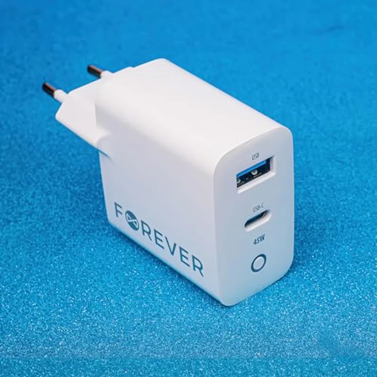 Forever GaN PD QC TC-06, Schnell Ladegerät mit 1X USB, 1X USB-C, 45W, kompatibel mit iPhone, Xiaomi, Huawei, Samsung, hohe Qualität und vielseitige Nutzung – Bild 2