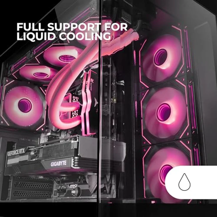 Mars Gaming MC-FUSION Gaming ATX Gehäuse, Doppelkammerdesign mit durchgehend gebogenem Glas, Schwarz, unterstützt 10 Lüfter und 360-mm-Flüssigkeitskühlung – Bild 4