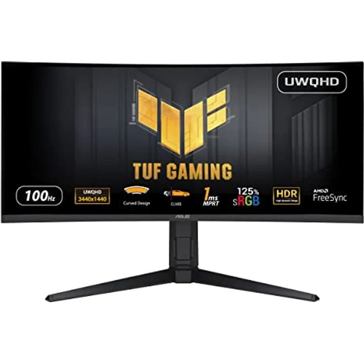 ASUS TUF Gaming VG34VQEL1A - 34 Zoll UWQHD Curved Monitor - 100 Hz, 1ms MPRT, FreeSync, HDR 10 - VA Panel, 21:9, 3440x1440, DisplayPort, HDMI, USB, ergonomisch, Schwarz – Bild 1