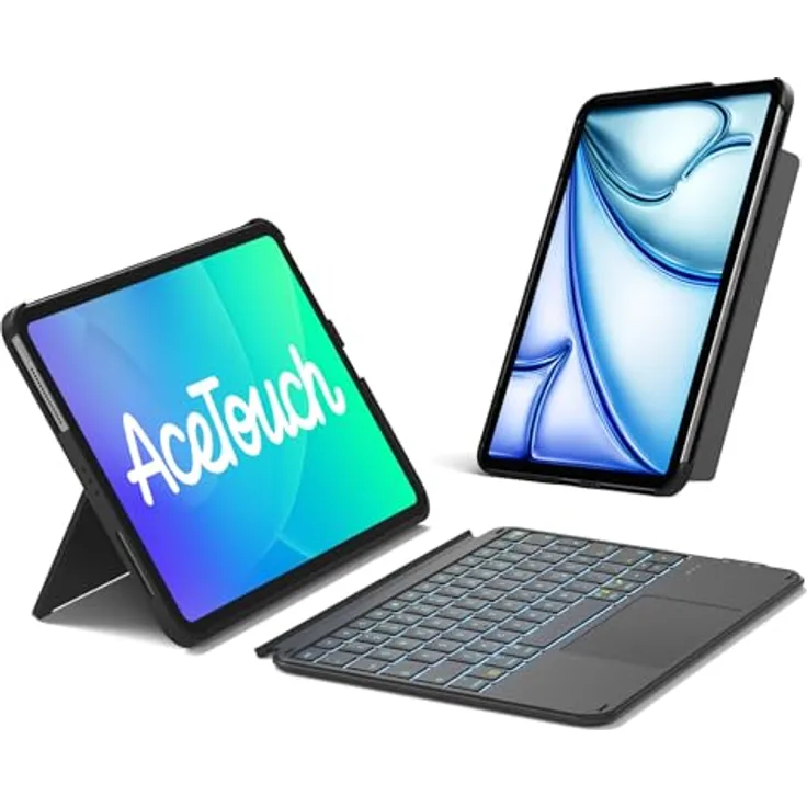 Inateck Ultraleichte Tastatur für iPad 11 A16/10 Gen, iPad Air 11" M4/M3/M2, Pro 11, abnehmbar, 7-farbige Beleuchtung, Touchpad