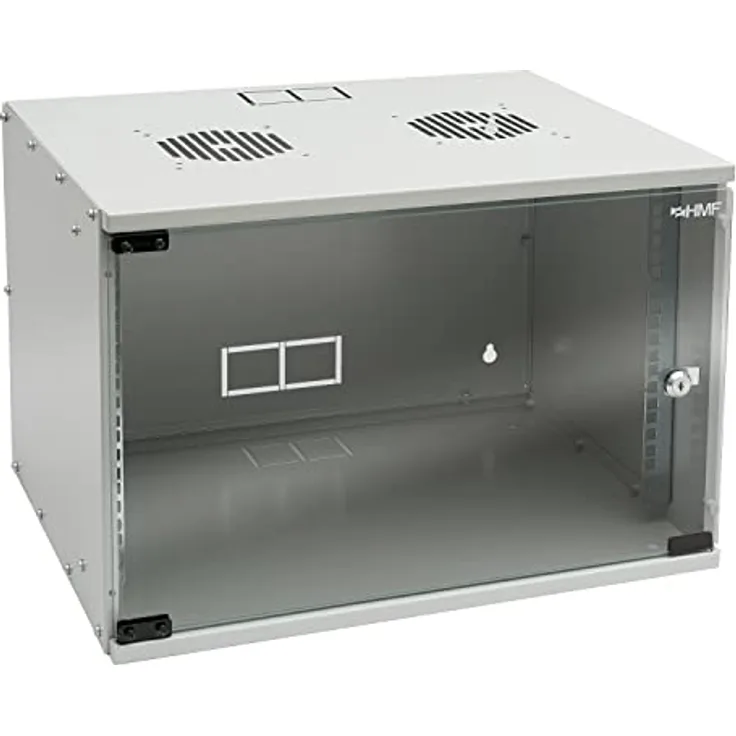 HMF 65707-07 Netzwerkschrank, Serverschrank 19 Zoll 7 HE 400mm Tiefe Glastür Lichtgrau