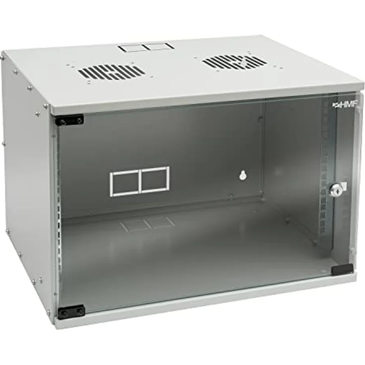 HMF 65707-07 Netzwerkschrank, Serverschrank 19 Zoll 7 HE 400mm Tiefe Glastür Lichtgrau – Bild 1