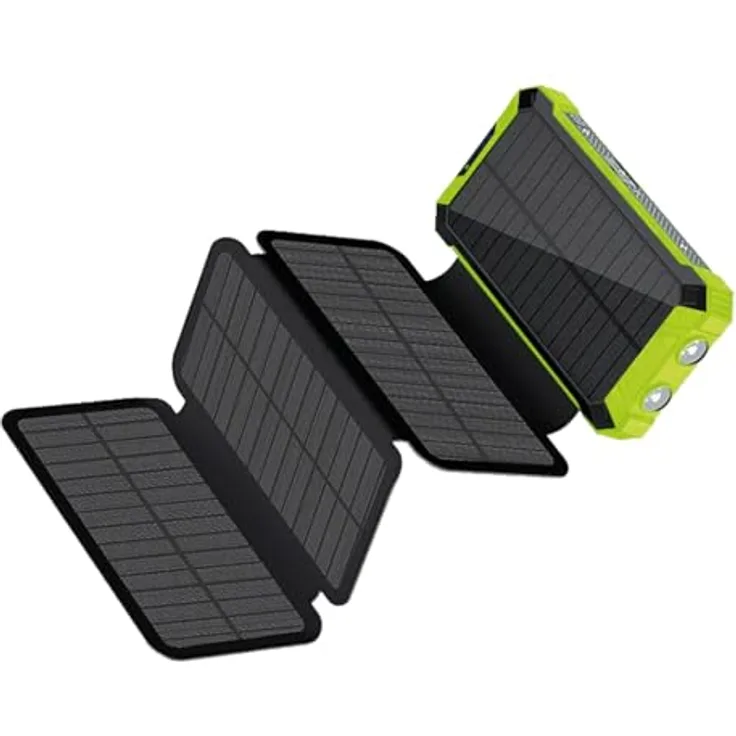 RealPower PB-20000 Solar, Powerbank mit 20.000mAh, USB-A, USB-C, kabelloses Laden, Grün, Schwarz