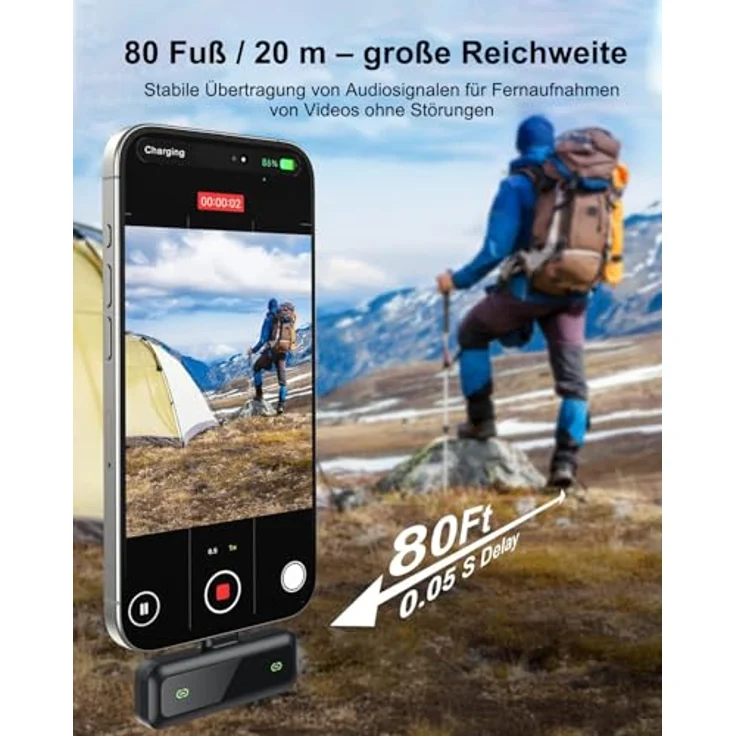 AUJQMYCA Kabelloses Lavalier-Mikrofon 2er-Pack mit 2,4 GHz, Rauschunterdrückung, 20 m Reichweite, USB-C und 14 h Akku – kompatibel mit iPhone 15/16/17 & Android, ideal für YouTube und TikTok – Bild 5