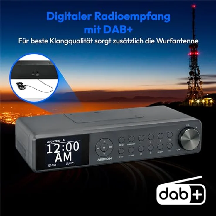 MEDION P66750 Küchen Unterbauradio (DAB+ Küchenradio, PLL UKW Radio, dimmbares TFT Farbdisplay, Koch Timer, Bluetooth, LED Leiste, inkl. Montagematerial) grau – Bild 2