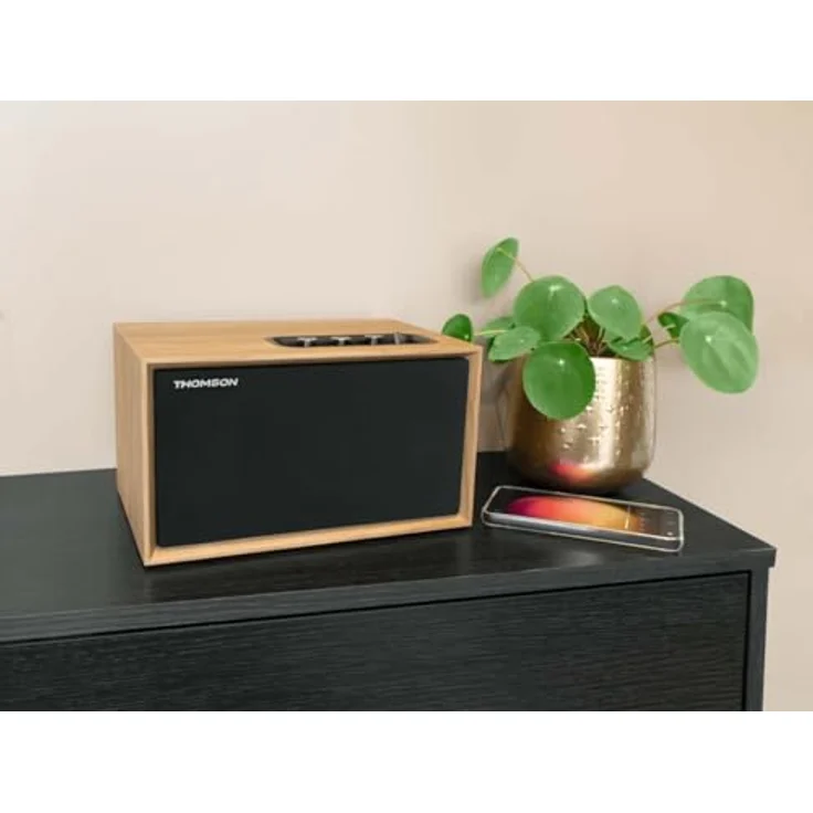 THOMSON WS302 Bluetooth-Lautsprecher 5.3, 50 W Gesamtmusikleistung, Holzgehäuse mit abnehmbarer Frontplatte, braun, separates Höhen- und Basseinstellen, 3,5-mm-AUX-IN, 230 V – Bild 3