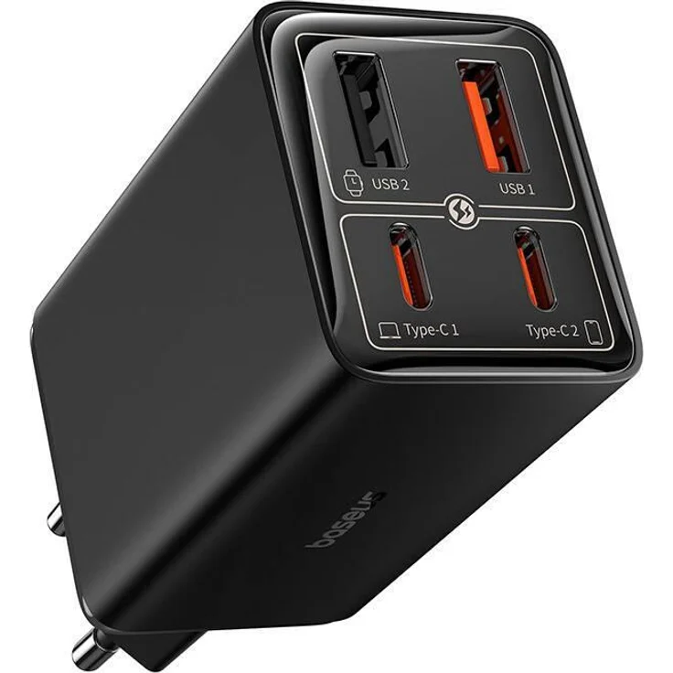 Baseus GaN6 Pro 4-Port Ladegerät, 65W Schnellladung mit GaN-Technologie, Schwarz