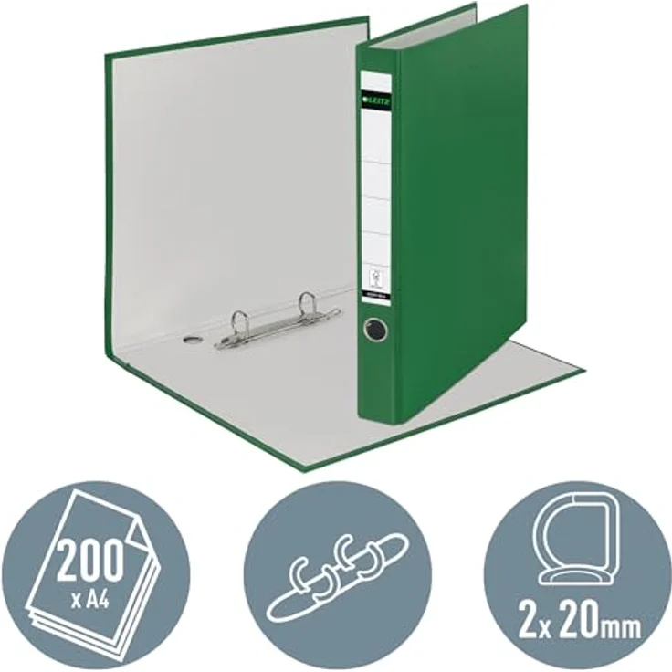 Leitz Aktenordner 35mm DIN A4, Polypropylen außen, Pappe innen, grün – Bild 3