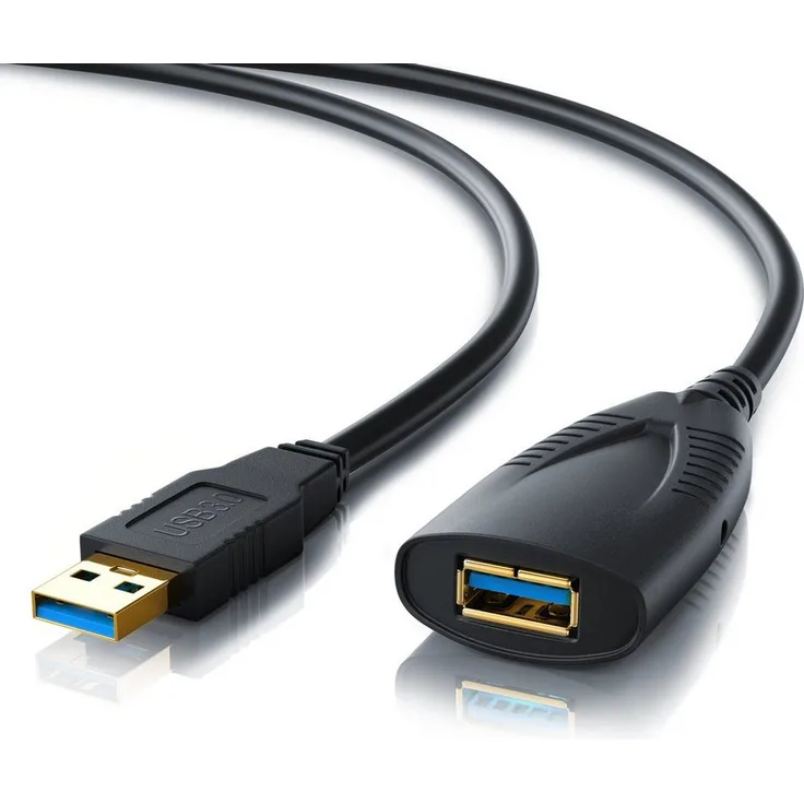 CSL USB 3.0 Verlängerungskabel Typ A, Aktives Repeater Kabel mit 5m Länge und 5V DC Stromanschluss, vergoldete Konnektoren, doppelt-geschirmt, bis zu 5 GBit/s