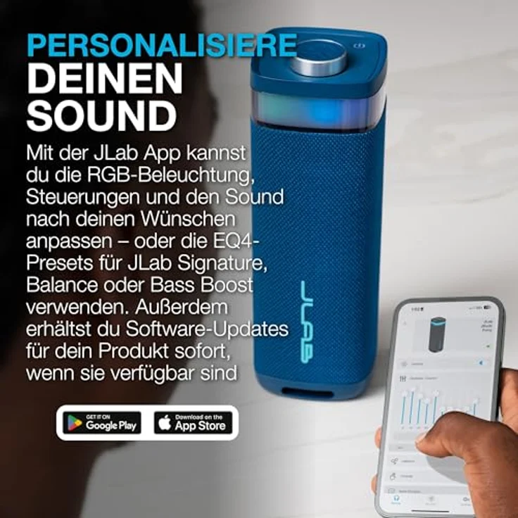 JLab JBuds Party, Tragbarer Bluetooth Lautsprecher mit 30W, 12H+ Akkulaufzeit, RGB Licht, IP56 Wasserfest, Marineblau – Bild 4