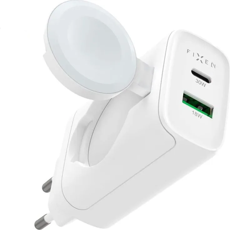 Fixed MagFlip USB-C Charger 33W für Apple Watch, USB-C und USB-A Anschlüsse, kompakt mit GaN-Technologie, integrierter magnetischer Adapter